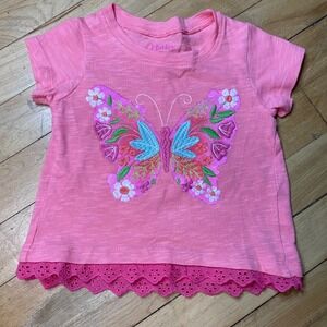 Hatley Girls 12-18 Months Pink Butterfly Embroidered Short Sleeve T-Shirt‎